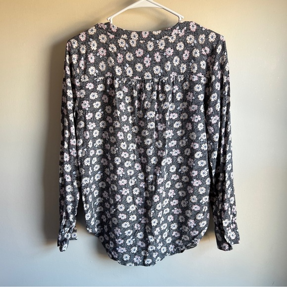 Loft Gray Sketched Floral Peplum Popover Long Sleeve Blouse - Picture 3 of 5
